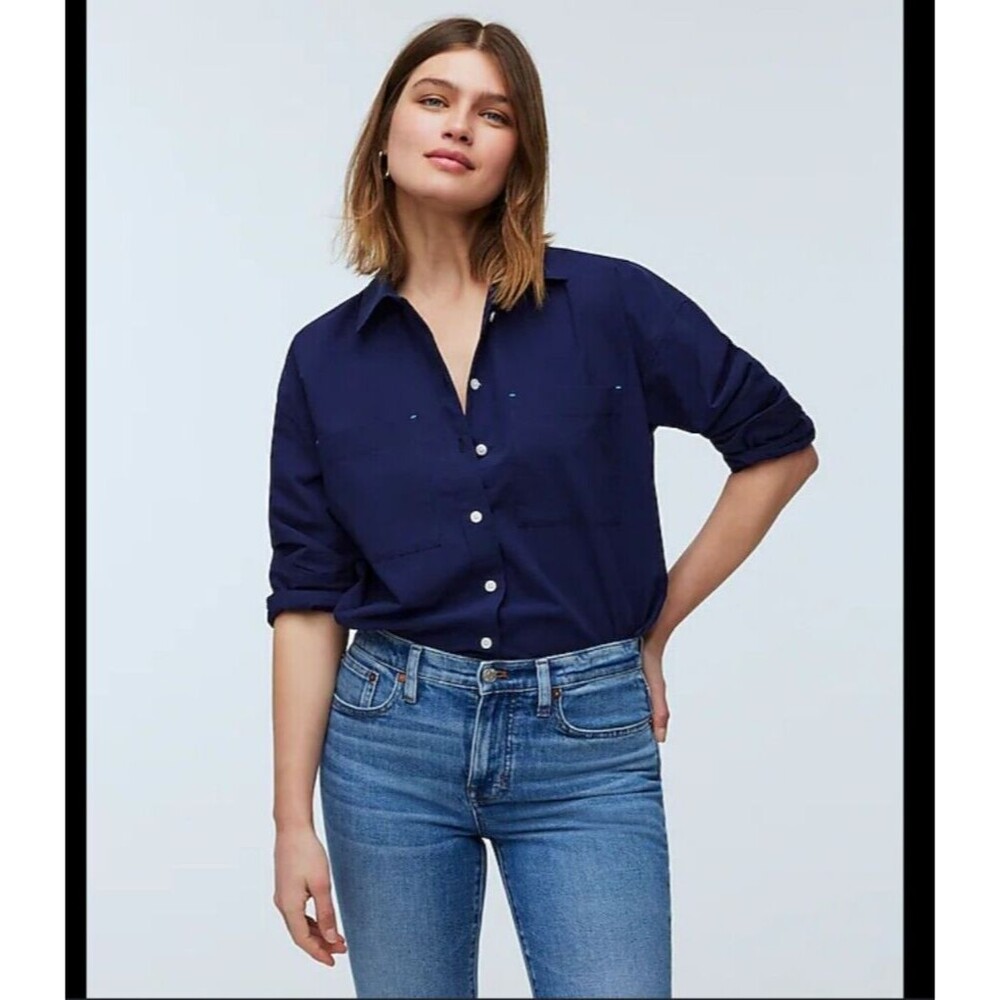 Madewell Shirt Signature Poplin Blue Oversized Button Up Business Casual XXS